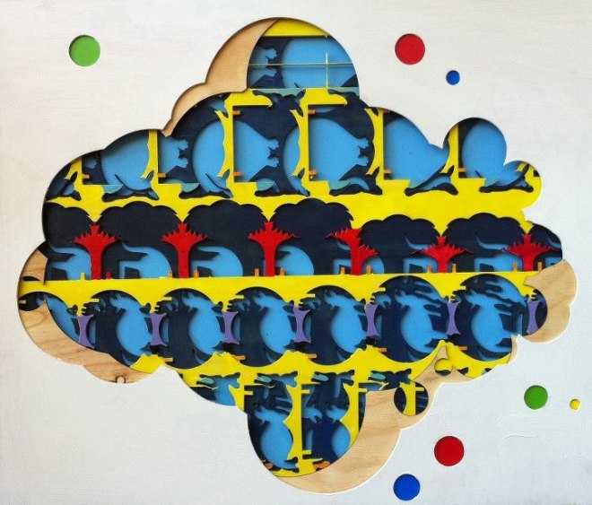 Whitepop, oil and collage on board, 60 xm x 70 cm, 2012